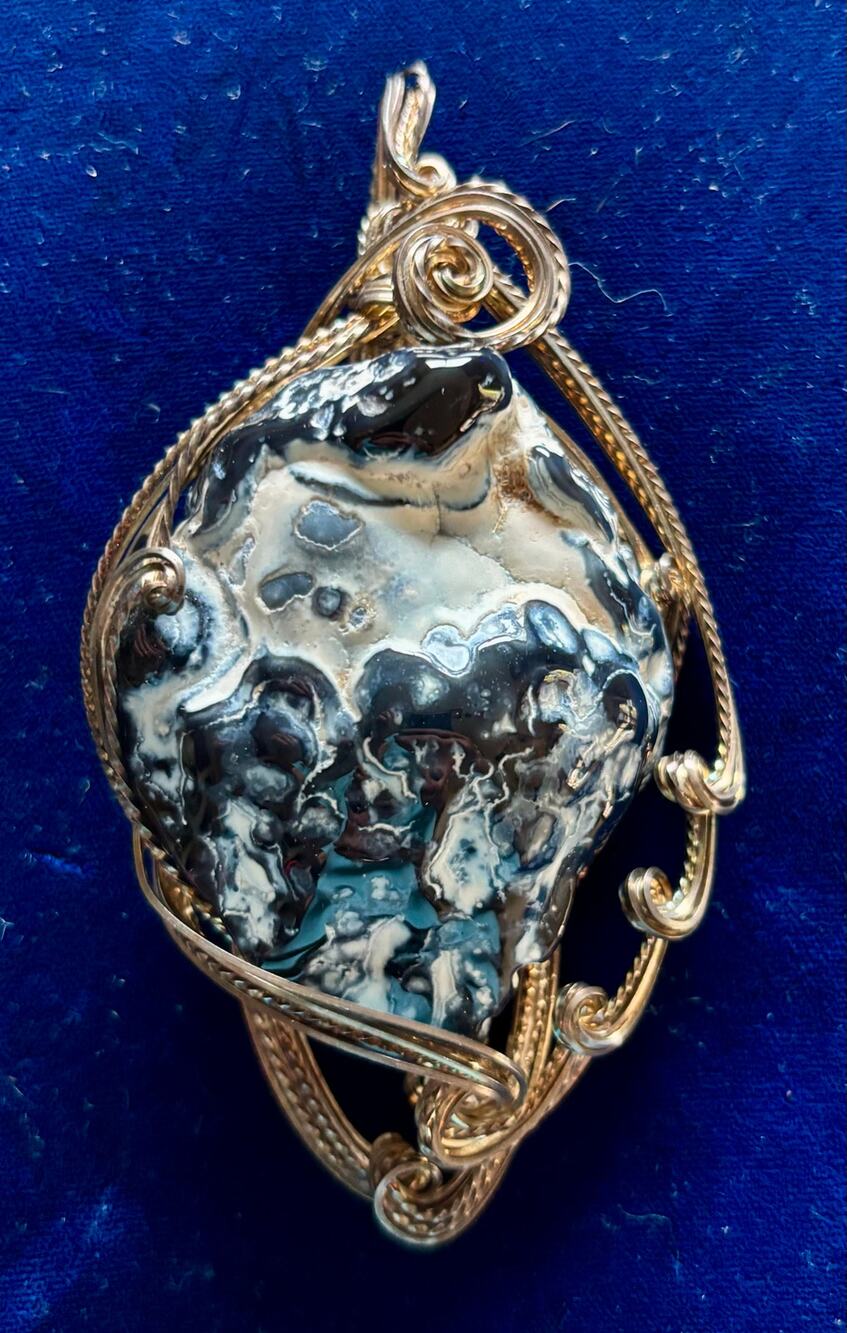 Ocean or Maligano Jasper Artisan Custom Made Wire Wrapped Pendant New 5 x 2.5